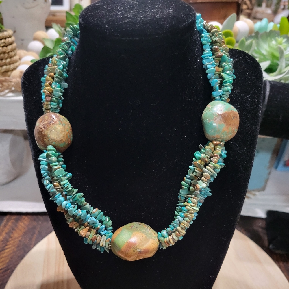 5 Strand Turquoise Nugget and Bead Necklace